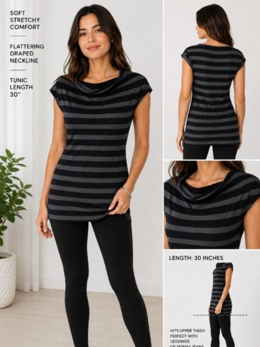 Romeo & Juliet Couture Striped Cowl Neck Tunic Top Medium. Vintage Y2K
